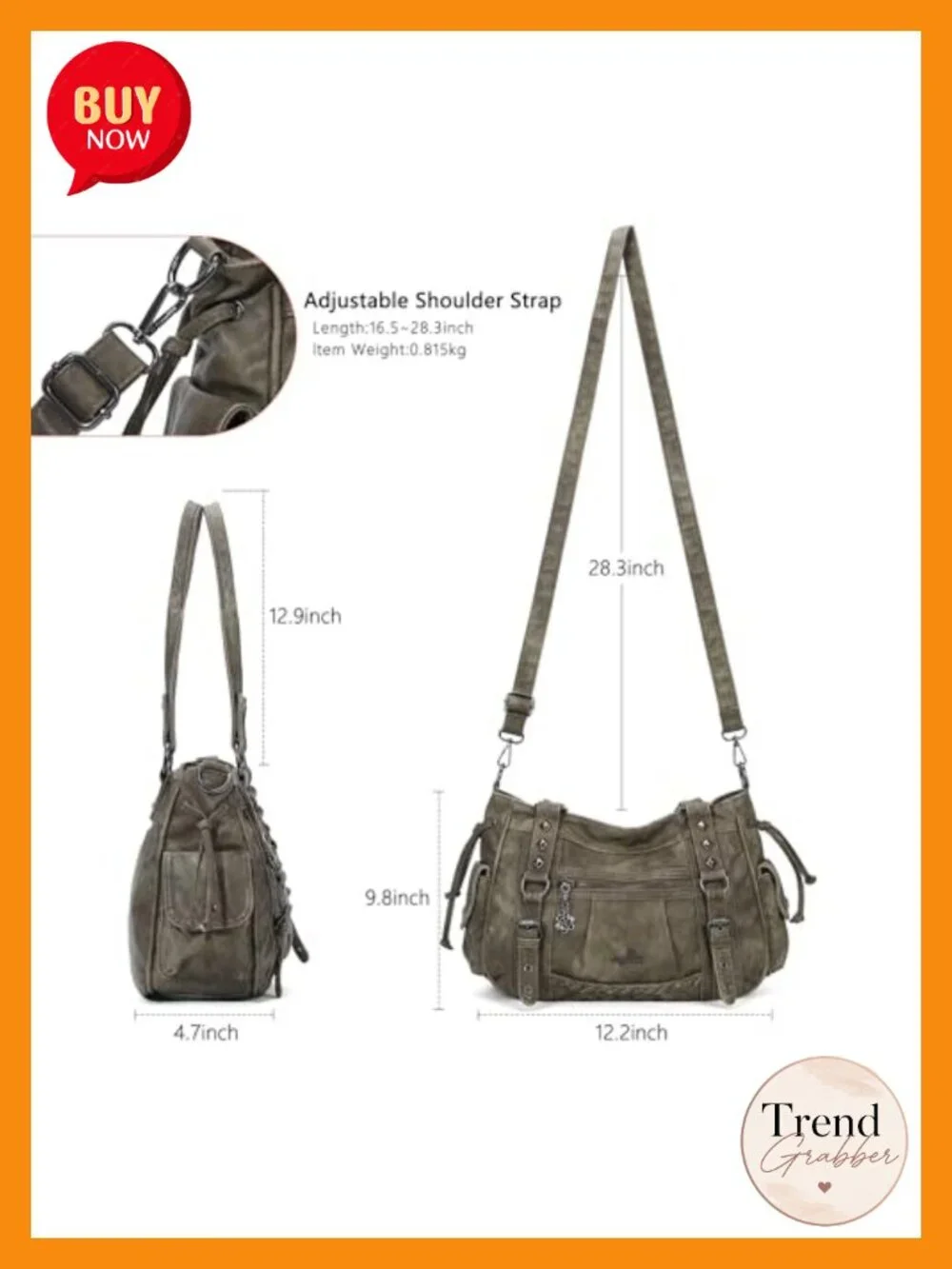 Multi Pocket Retro Hobo Satchel Tote Bag Vegan Leather